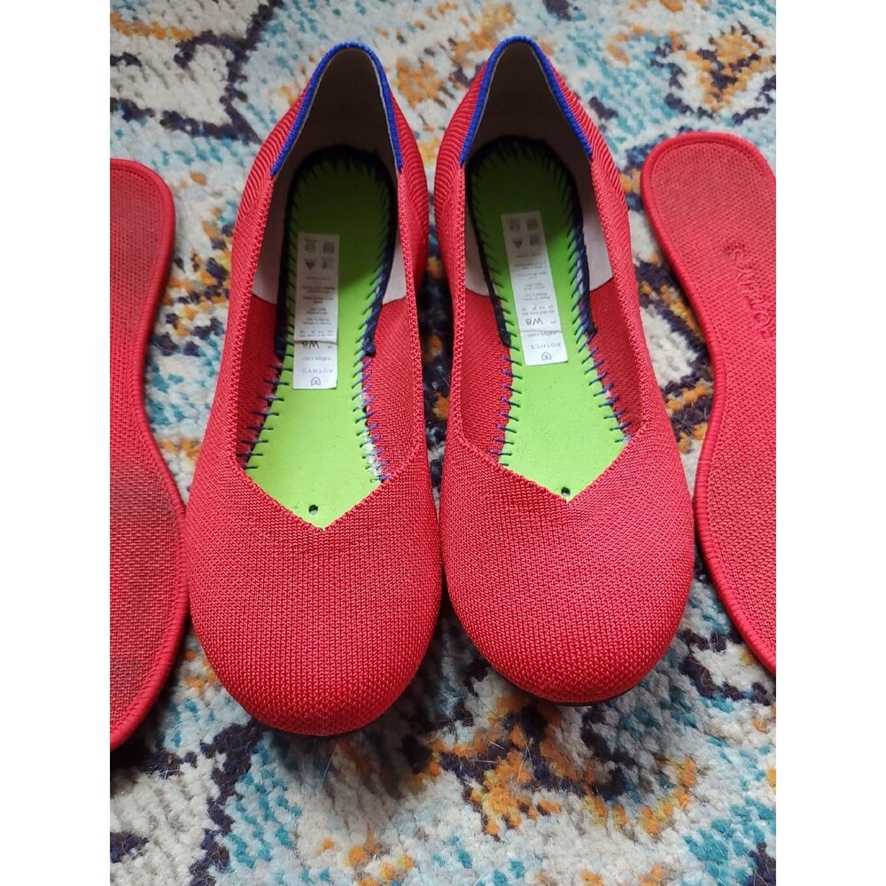 Rothy's Bright Red Round Toe Knit Slip-On Ballet Flats Size W8 - Picture 6 of 7
